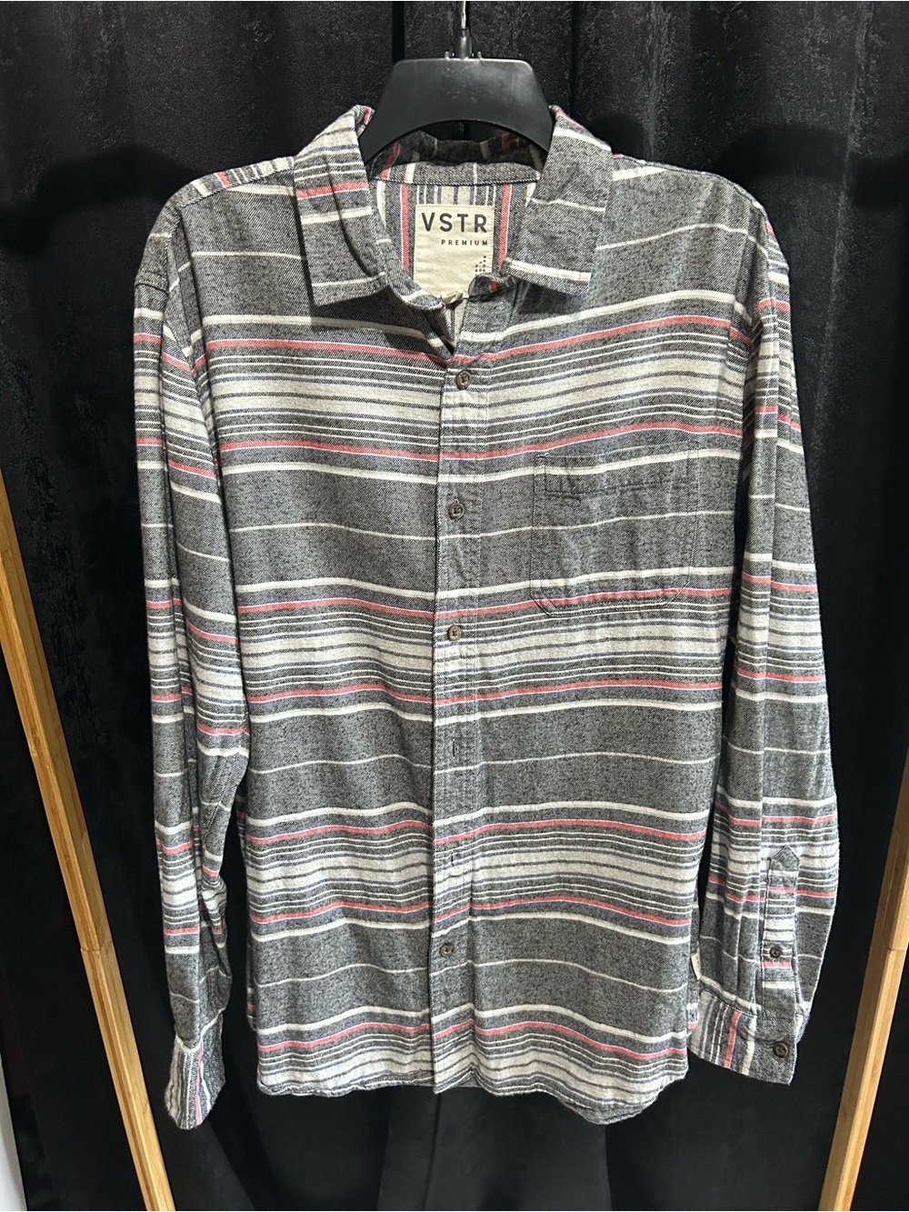 VSTR Premium Men's Gray Striped Button-Down Shirt